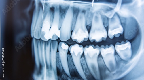 Detailed X-ray of multiple teeth with visible cavities
