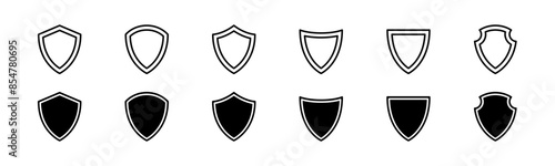 Shield icon set. Line and glyph shield emblem. Security symbol