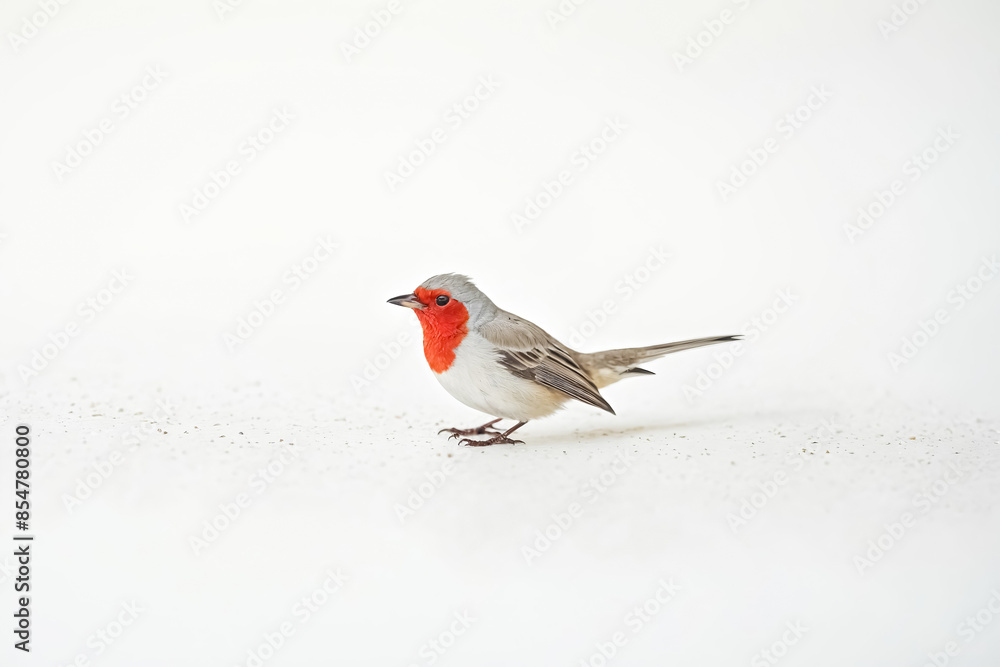 Red-Crested Finch Standing On White Surface Red-Crested Finch Standing On White Surface
