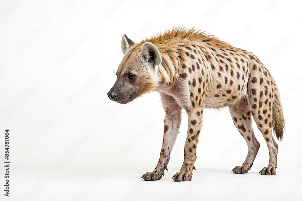 Obraz premium Spotted Hyena Standing on White Background
