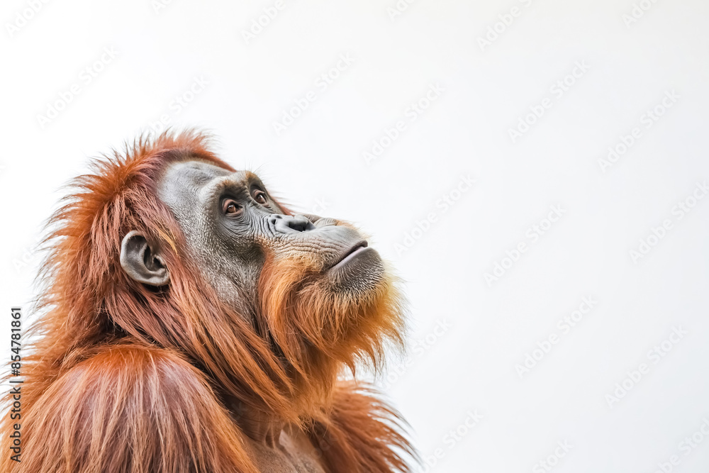 Obraz premium Close-up of an orangutan's face looking up