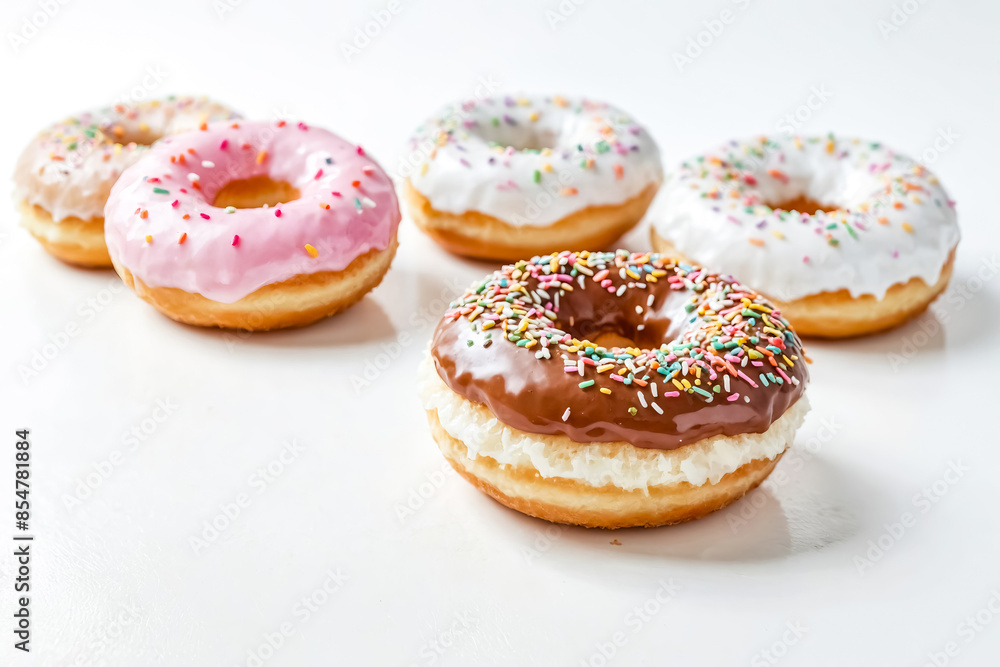 Close-up of Four Delicious Donuts with Sprinkles Close-up of Four Delicious Donuts with Sprinkles