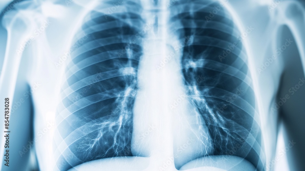 X-ray showing pulmonary edema with fluid accumulation in the lungs X-ray showing pulmonary edema with fluid accumulation in the lungs