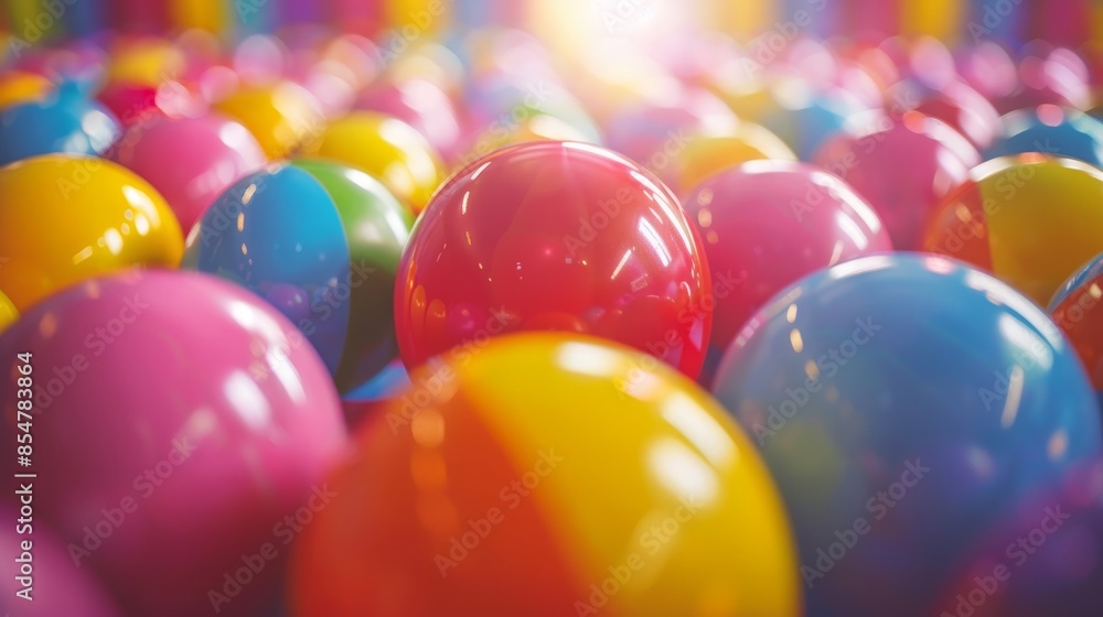 A bunch of colorful balls are piled up in a row A bunch of colorful balls are piled up in a row