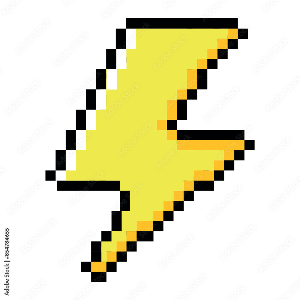 Vector illustration of lightning icon in pixel art for websites, prints and graphic resources. Vector illustration of lightning icon in pixel art for websites, prints and graphic resources.