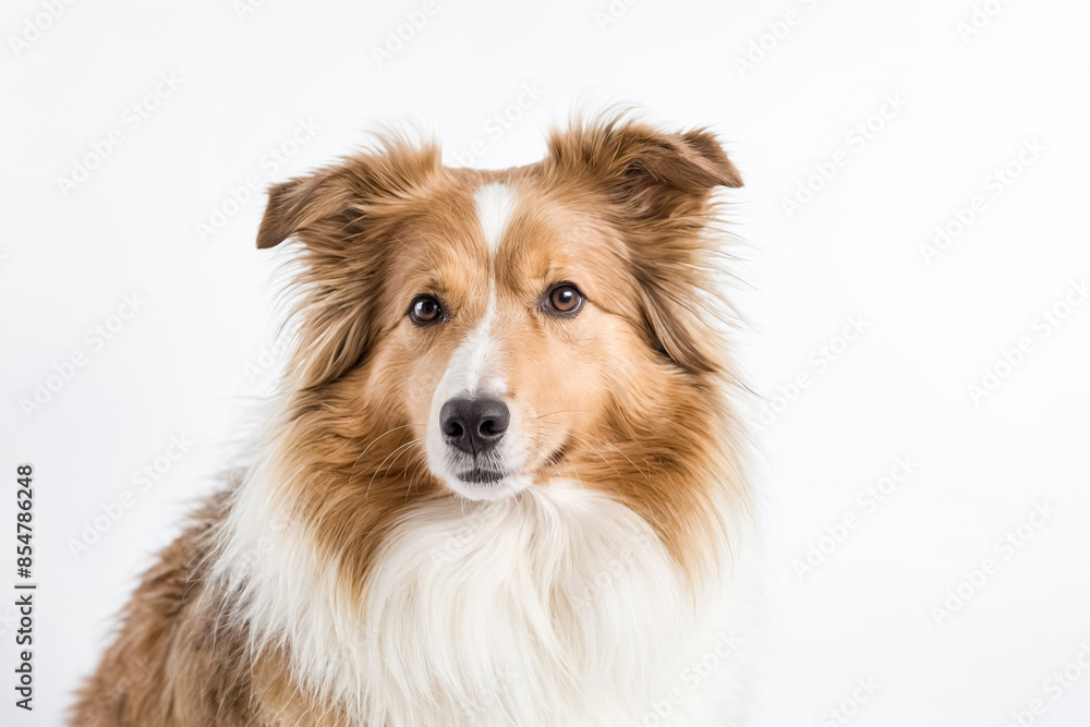 Close Up Portrait of a Beautiful Dog with Furry Brown and White Coat Looking Directly at Camera Close Up Portrait of a Beautiful Dog with Furry Brown and White Coat Looking Directly at Camera