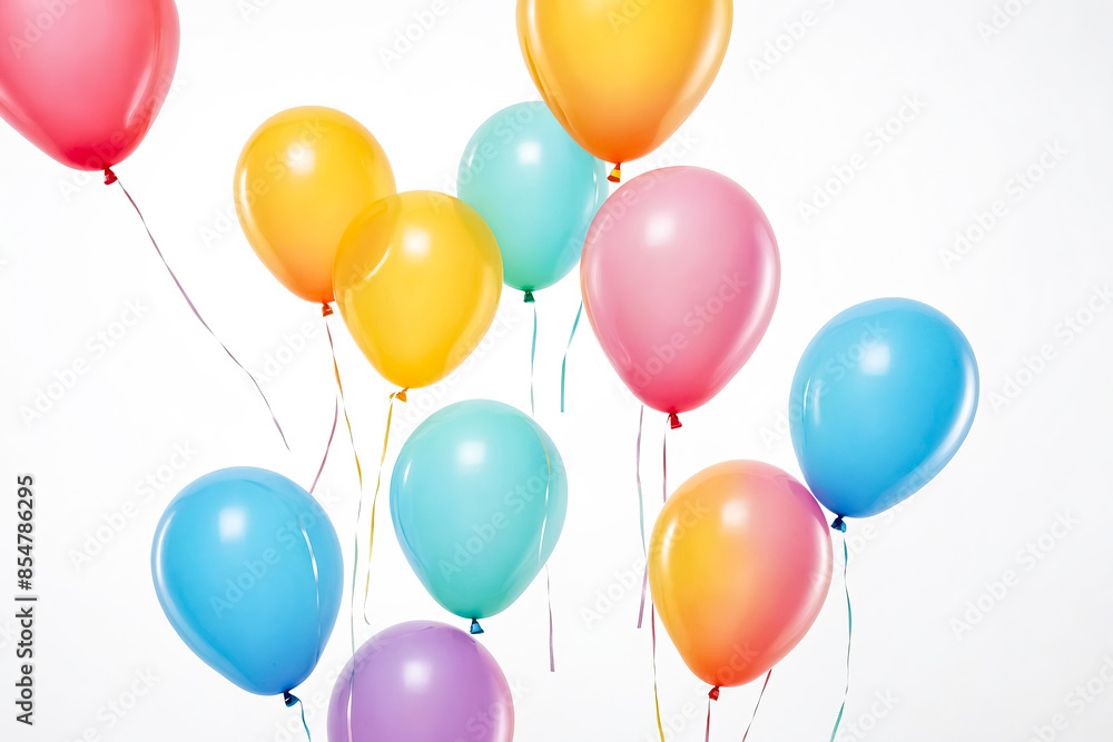 Colorful Balloons Floating on White Background Colorful Balloons Floating on White Background
