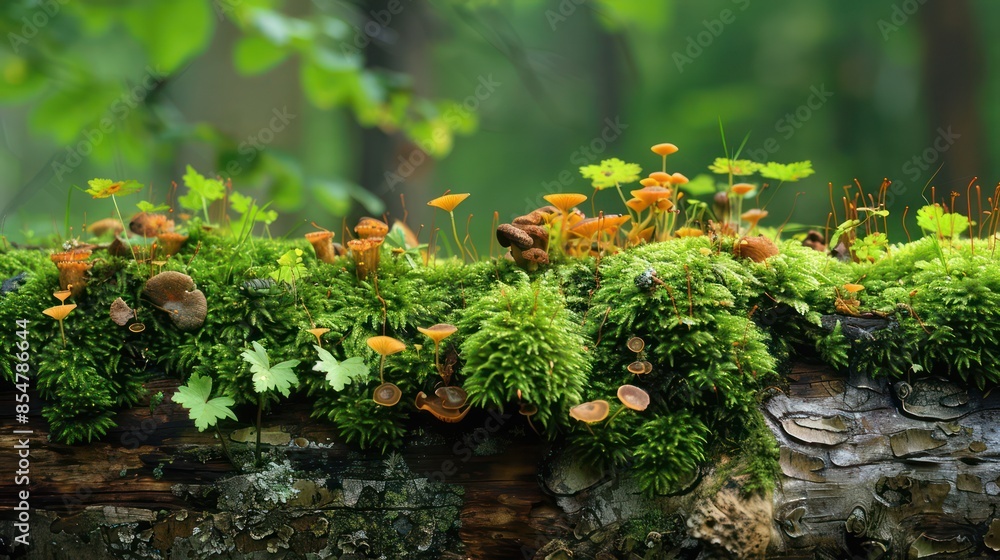Fresh green moss on wet tree bark isolated on white, side view Fresh green moss on wet tree bark isolated on white, side view