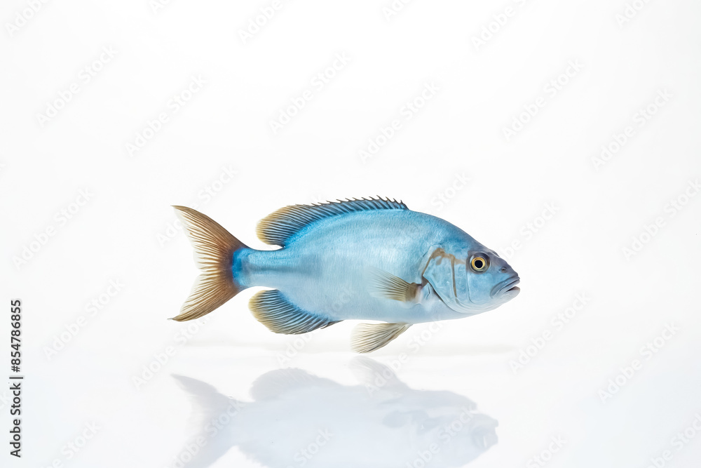 Blue Fish with Yellow Eye on White Background Blue Fish with Yellow Eye on White Background