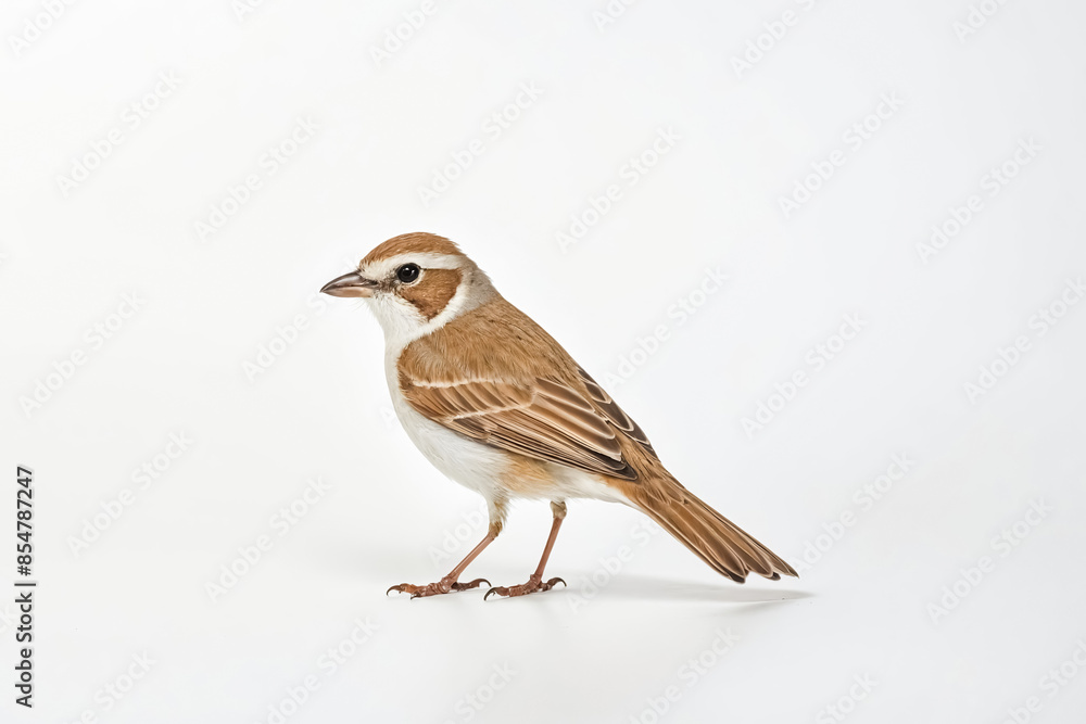 A Small Brown Bird with White Underparts on a White Background A Small Brown Bird with White Underparts on a White Background