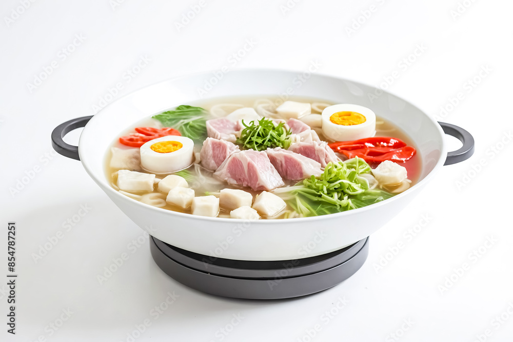Delicious Noodle Soup with Meat, Vegetables and Egg Delicious Noodle Soup with Meat, Vegetables and Egg