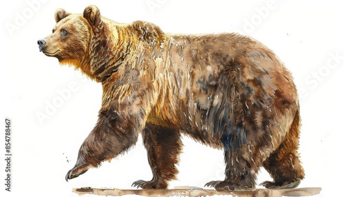 A grizzly bear clipart, standing on hind legs, watercolor illustration, earthy browns, isolated on white background