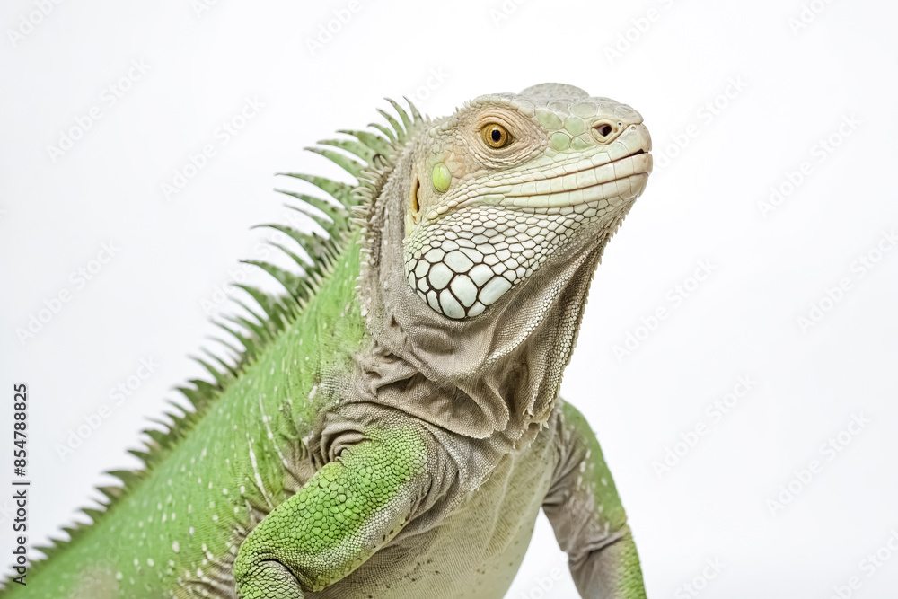 Obraz premium Green iguana portrait on white background