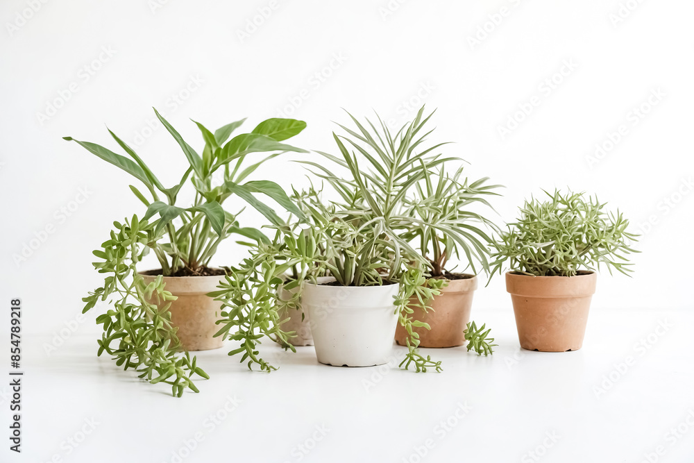 Greenery in Pots on a White Background Greenery in Pots on a White Background