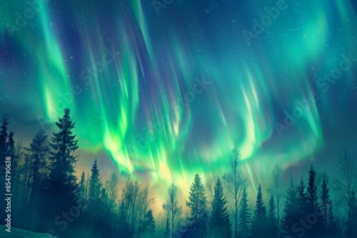Aurora Borealis in Polar Night Sky - Abstract Illustration