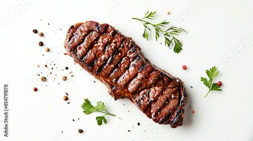 A top view of Steak isolated white background, studio light for focused advertising photo