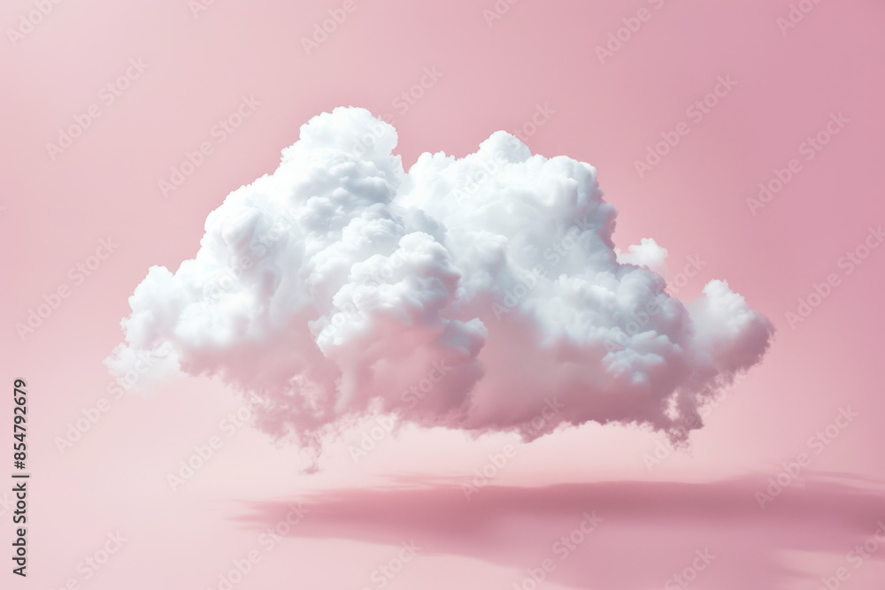 3d render of a white fluffy cloud floating on a pink background, creating a dreamy and surreal atmosphere
