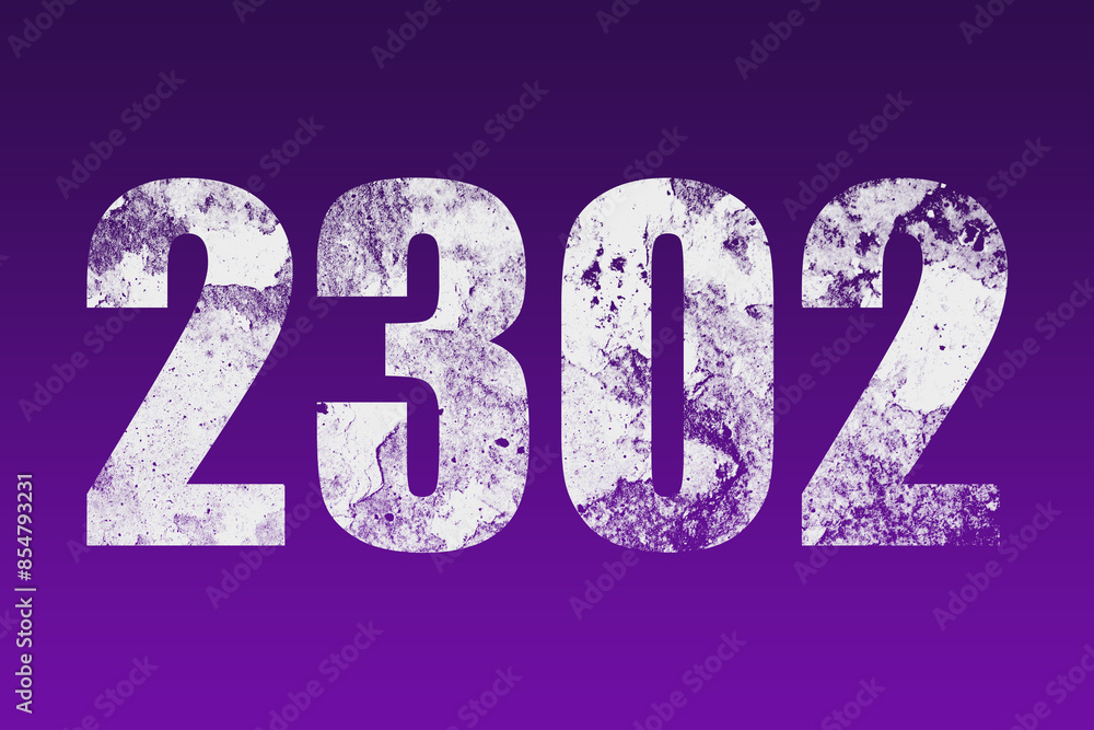 flat white grunge number of 2302 on purple background. flat white grunge number of 2302 on purple background.