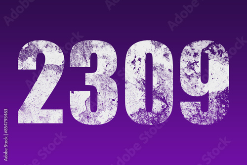 flat white grunge number of 2309 on purple background. 