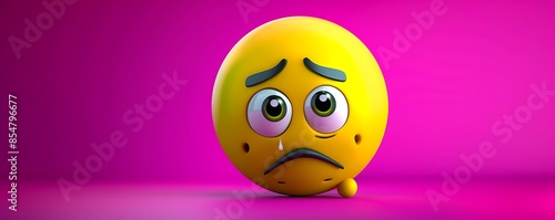 3D yellow emoji with a droopy-eyed sad expression, against a vibrant purple backdrop. © azlani art