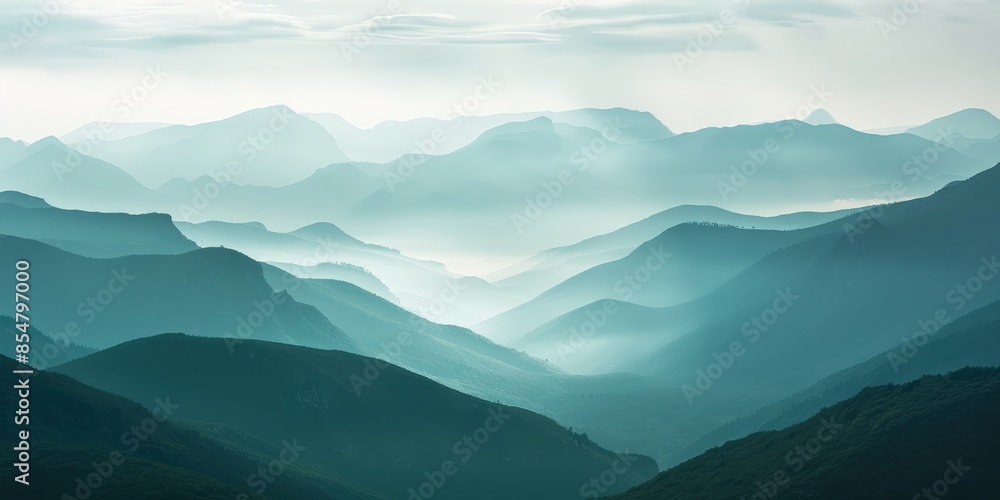 Fototapeta premium Misty Mountain Landscape in Tranquil Hues