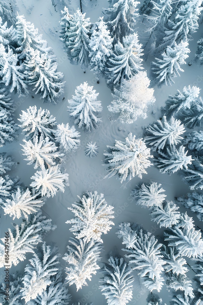 Aerial view of a snow-covered forest, a winter landscape background Aerial view of a snow-covered forest, a winter landscape background
