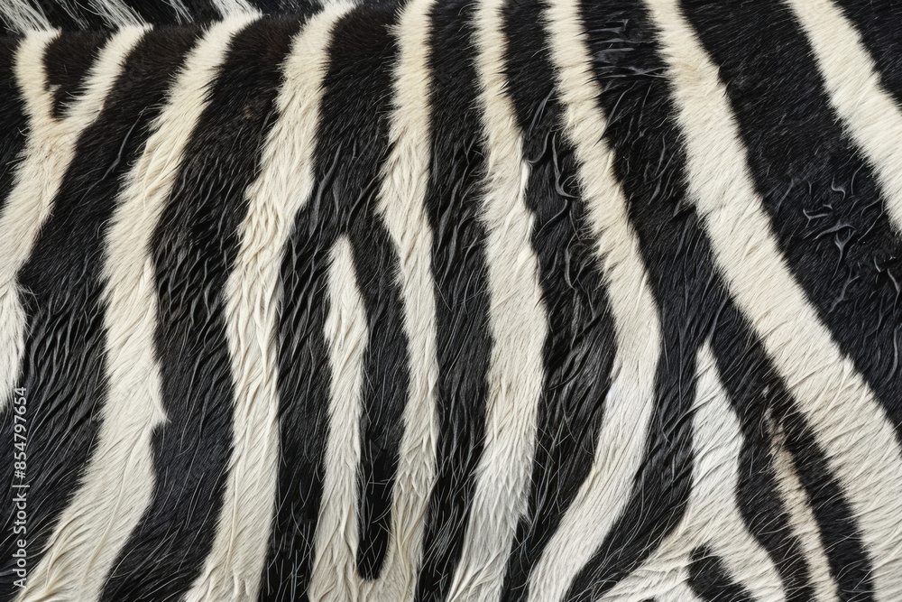 Detailed close-up view of a zebra's hide, showcasing intricate black and white stripes. Perfect for nature-themed projects, this image captures the beauty of african wildlife Detailed close-up view of a zebra's hide, showcasing intricate black and white stripes. Perfect for nature-themed projects, this image captures the beauty of african wildlife