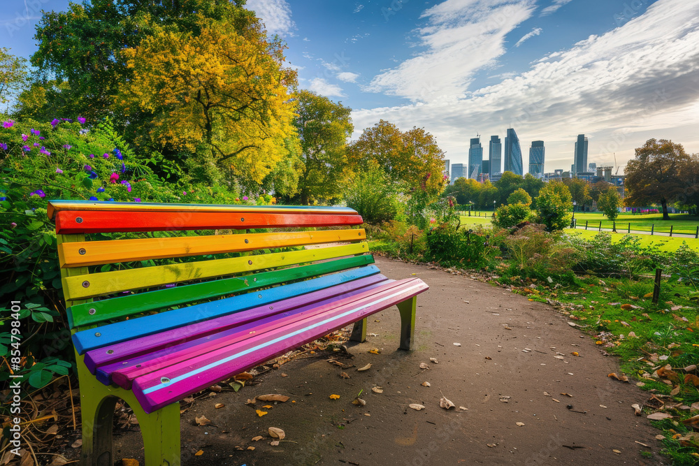Obraz premium Rainbow Bench in Urban Park 