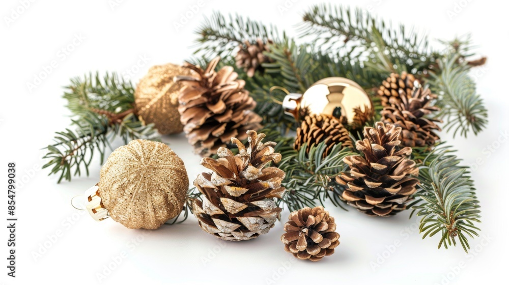 Festive Christmas Pine Cones and Ornaments, Generative AI Festive Christmas Pine Cones and Ornaments, Generative AI