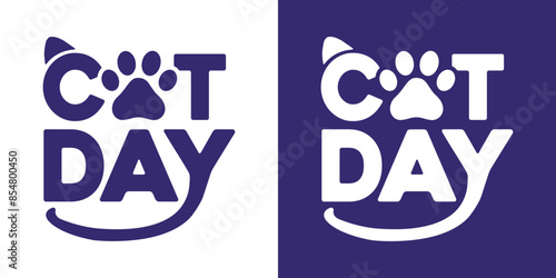 International Cat Day vector very dark violent and white typography illustration for poster print, postcard, banner, logo, sign, sticker, blog