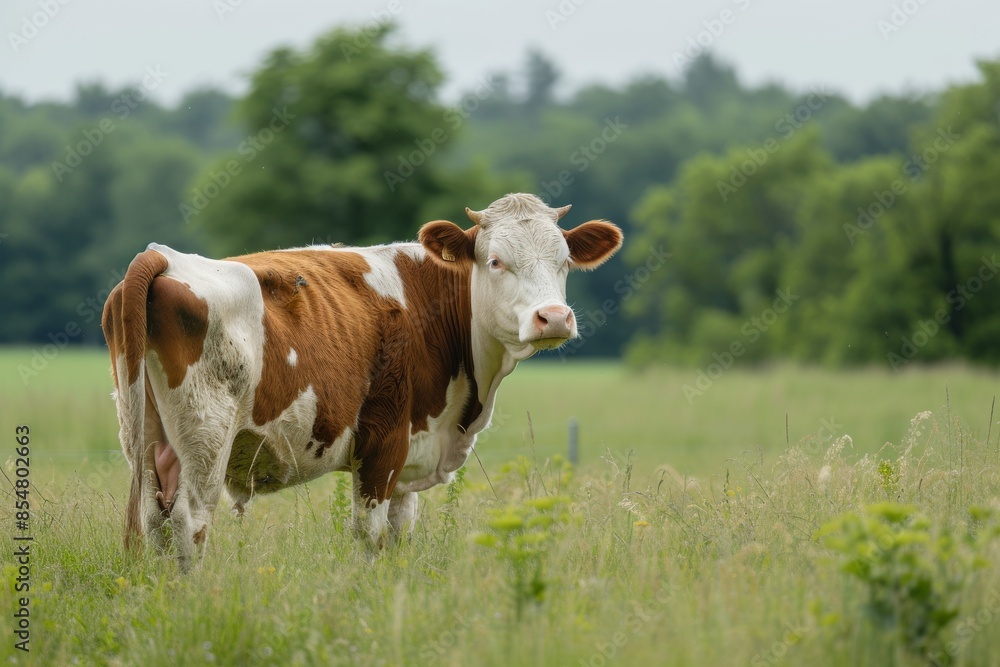 View from side body of a family Simmental Cow standing on grass, Awe-inspiring, Full body shot ::2 Side Angle View View from side body of a family Simmental Cow standing on grass, Awe-inspiring, Full body shot ::2 Side Angle View