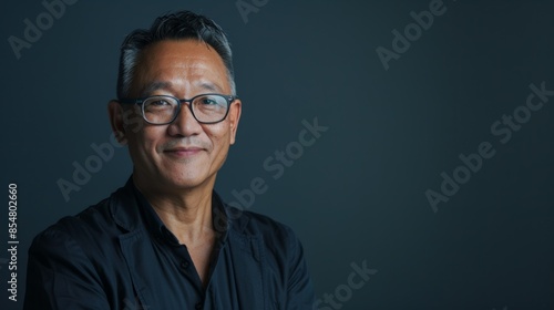Professional portrait of a confident senior man smiling on dark background with copy space, for business and corporate use