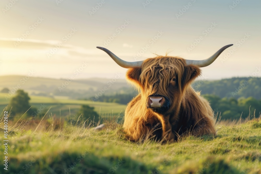 View from side body of a Highland Cow standing on grass, Awe-inspiring, Full body shot ::2 Side Angle View View from side body of a Highland Cow standing on grass, Awe-inspiring, Full body shot ::2 Side Angle View
