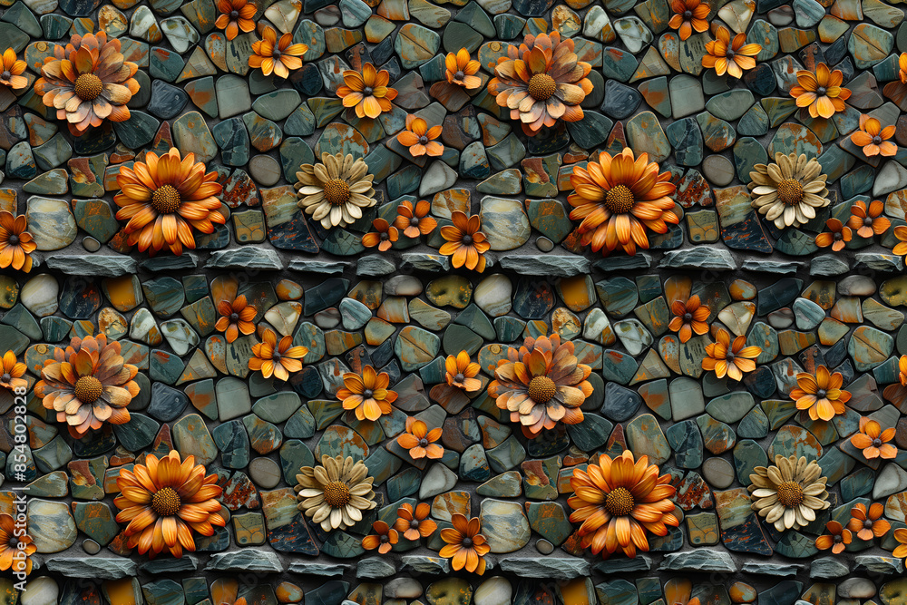 Stone mosaic seamless floral pattern Stone mosaic seamless floral pattern
