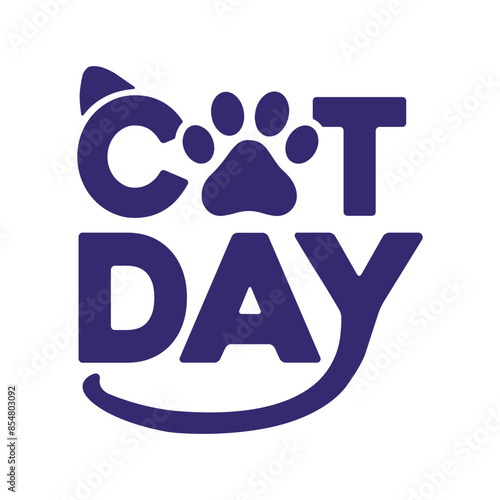 International Cat Day vector very dark violet with white background typography illustration for poster print, postcard, banner, logo, sign, sticker, blog