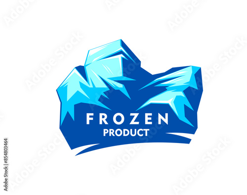Frozen product icon of ice rock for fresh food package label, vector blue symbol. Frozen food and fresh refrigerated meat, fish or seafood package stamp and keep cold sign with Arctic ice rock