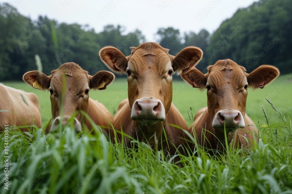 View from side body of a three Limousin Cow standing on grass, Awe-inspiring, Full body shot ::2 low Angle View View from side body of a three Limousin Cow standing on grass, Awe-inspiring, Full body shot ::2 low Angle View