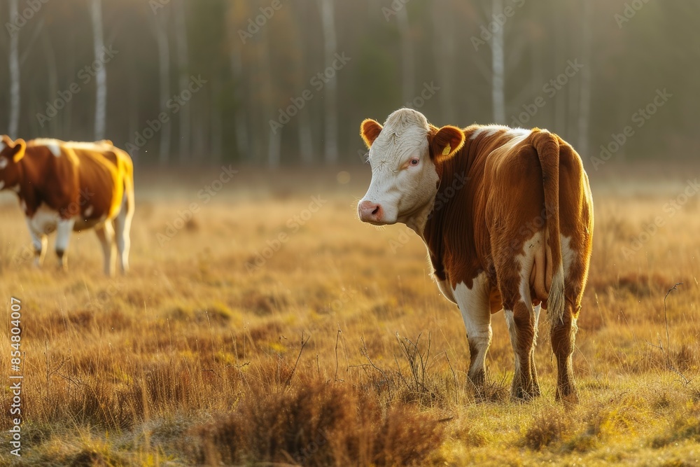 View from side body of a three Simmental Cow standing on grass, Awe-inspiring, Full body shot ::2 Side Angle View View from side body of a three Simmental Cow standing on grass, Awe-inspiring, Full body shot ::2 Side Angle View