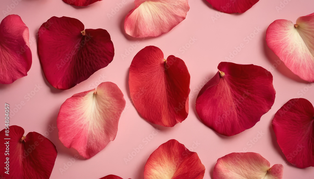 Fototapeta premium A close-up shot of rose petals scattered on a pink background