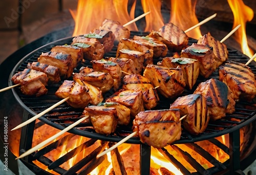 Chicken tikka kebabs, marinated in spices and yogurt then roasted in tandoor or barbeque photo