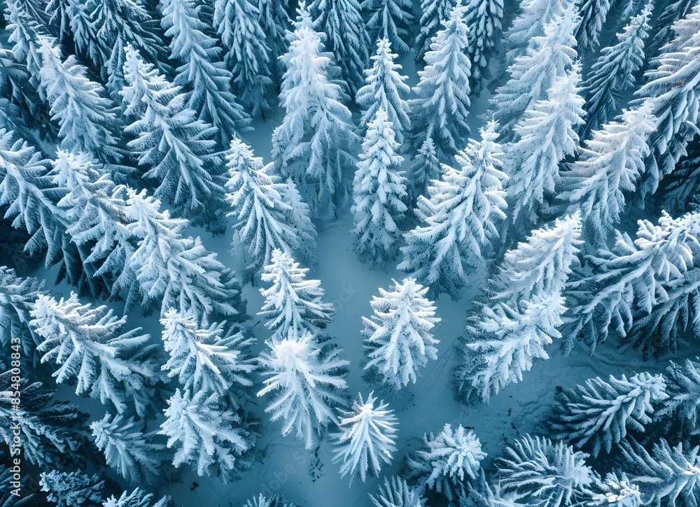 Aerial view of a snow-covered forest, a winter landscape background Aerial view of a snow-covered forest, a winter landscape background