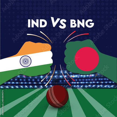 India vs Bangladesh Match , Bangladesh vs India cricket match ,Cricket match concept with creative illustration of participants clashing style hands on stadium