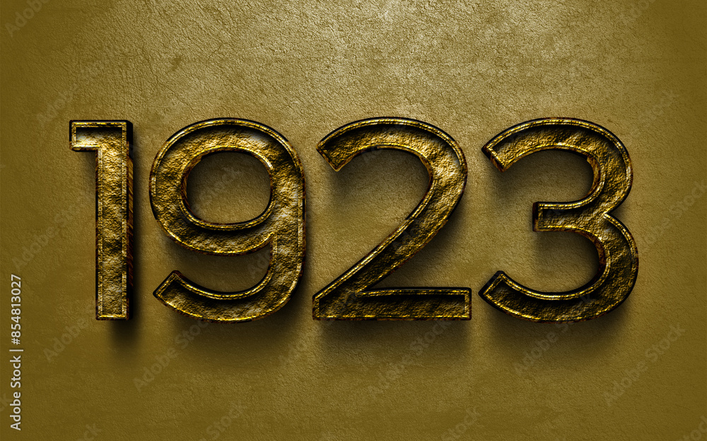 3D dark golden number design of 1923 on cracked golden background. 3D dark golden number design of 1923 on cracked golden background.