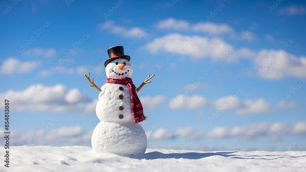 Obraz premium Portrait of a snowman against blue sky 