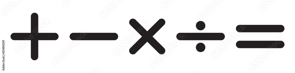 Plus, minus, multiply, divide and equal sign icon design set. Calculation and Mathematical sign symbol icon. Addition, subtraction, multiplication, division, equal sign, icon symbol. Plus, minus, multiply, divide and equal sign icon design set. Calculation and Mathematical sign symbol icon. Addition, subtraction, multiplication, division, equal sign, icon symbol.