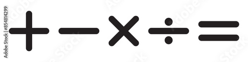 Plus, minus, multiply, divide and equal sign icon design set. Calculation and Mathematical sign symbol icon.  Addition, subtraction, multiplication, division, equal sign, icon symbol.