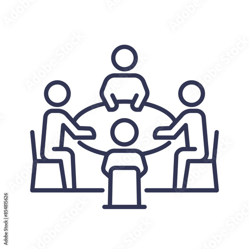 Four people sitting around a round table, engaging in a discussion.