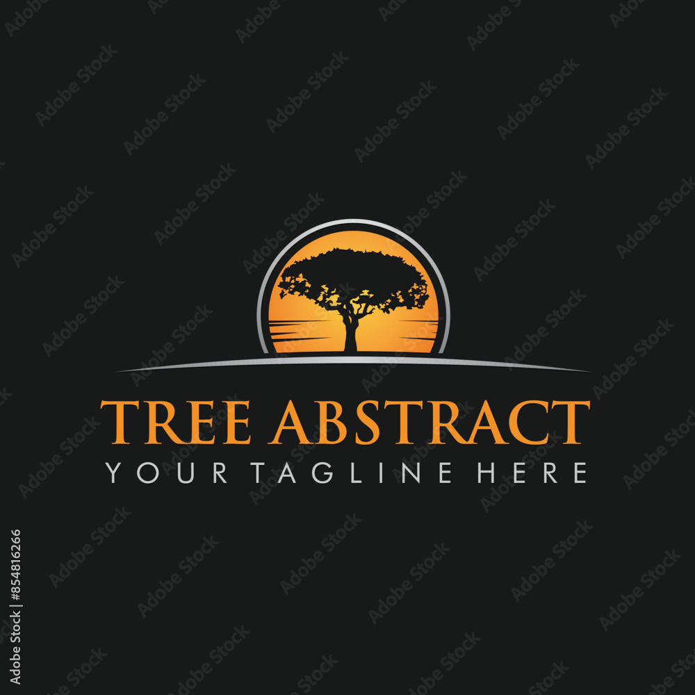 Obraz premium Tree Abstract Logo Template. Black Background. Vector Illustration