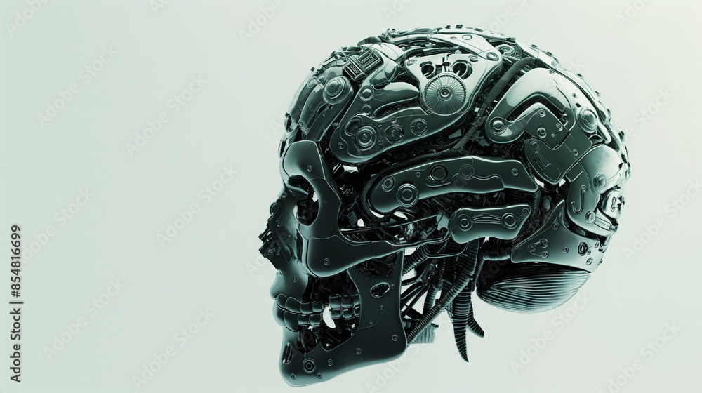 Robotic head with intricate mechanical details and futuristic design. Isolated on white. Robotic head with intricate mechanical details and futuristic design. Isolated on white.