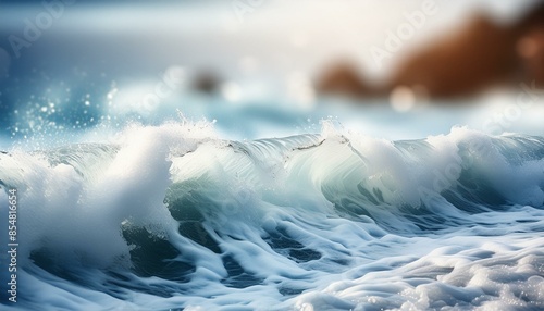 ai generative of small wave woth foam, ripple, blur and sunrise photo